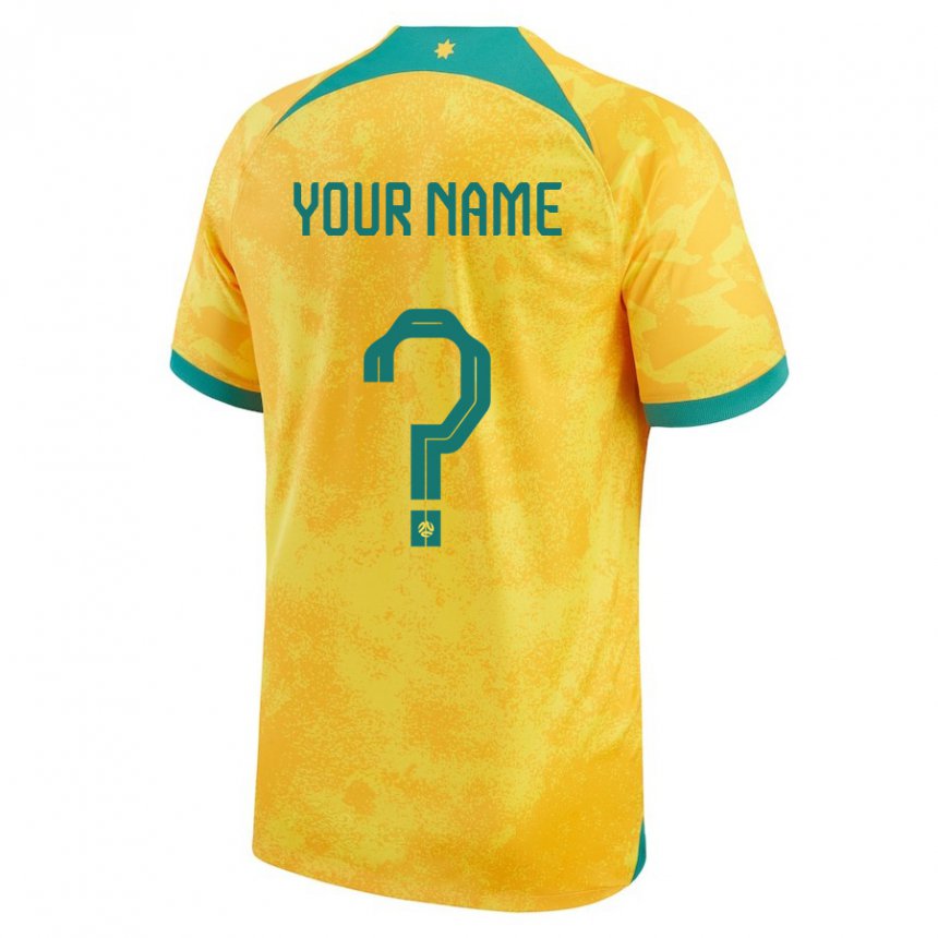 Bambino Maglia Australia Il Tuo Nome #0 D'oro Kit Gara Home 22-24 Maglietta