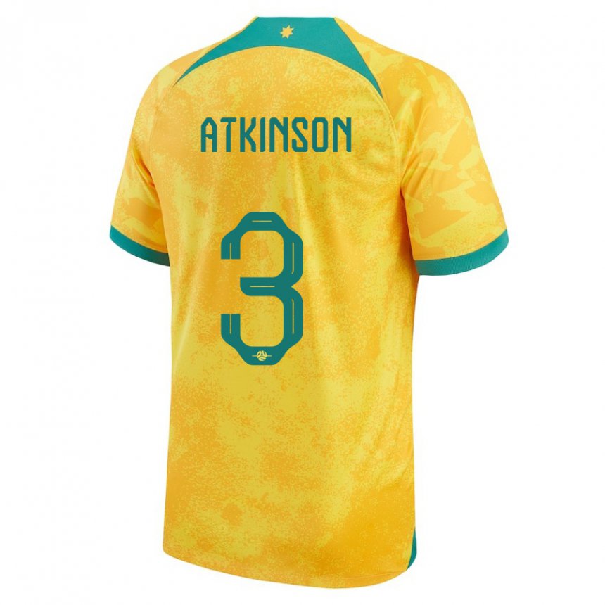 Bambino Maglia Australia Nathaniel Atkinson #3 D'oro Kit Gara Home 22-24 Maglietta