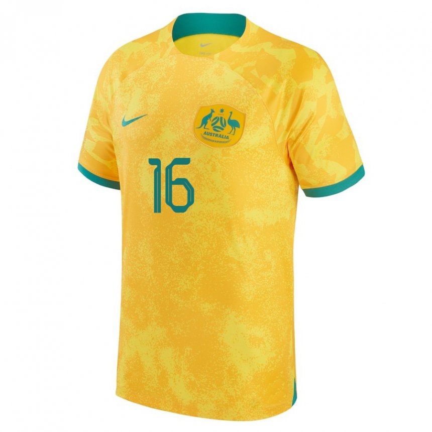 Bambino Maglia Australia Aziz Behich #16 D'oro Kit Gara Home 22-24 Maglietta