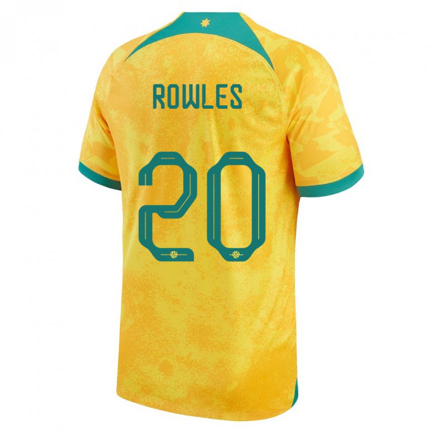 Bambino Maglia Australia Kye Rowles #20 D'oro Kit Gara Home 22-24 Maglietta