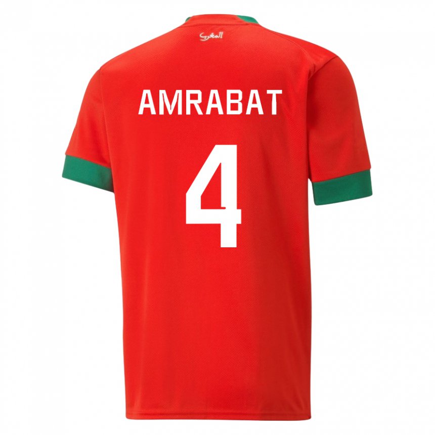 Bambino Maglia Marocco Soufiane Amrabat #4 Rosso Kit Gara Home 22-24 Maglietta