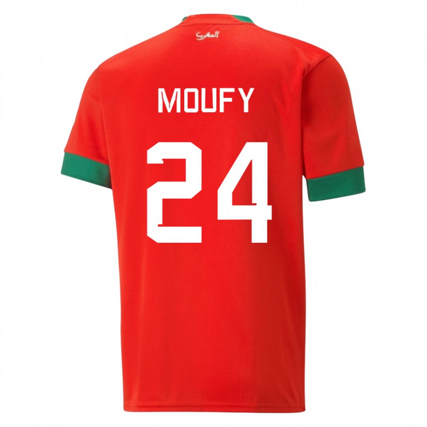 Bambino Maglia Marocco Fahd Moufy #24 Rosso Kit Gara Home 22-24 Maglietta