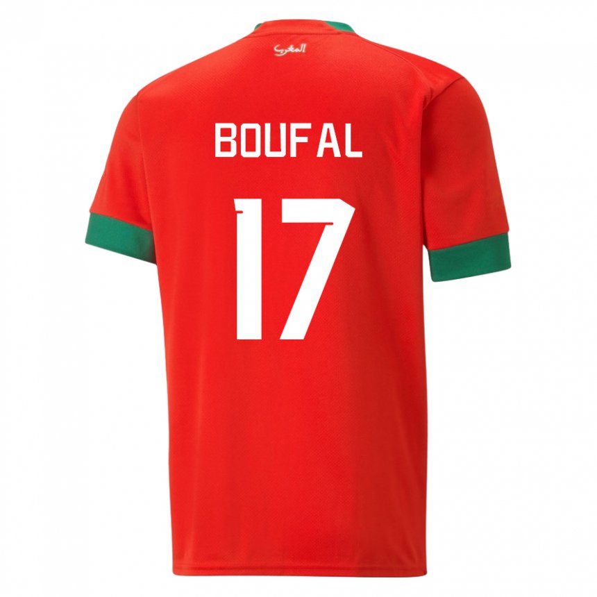 Bambino Maglia Marocco Sofiane Boufal #17 Rosso Kit Gara Home 22-24 Maglietta