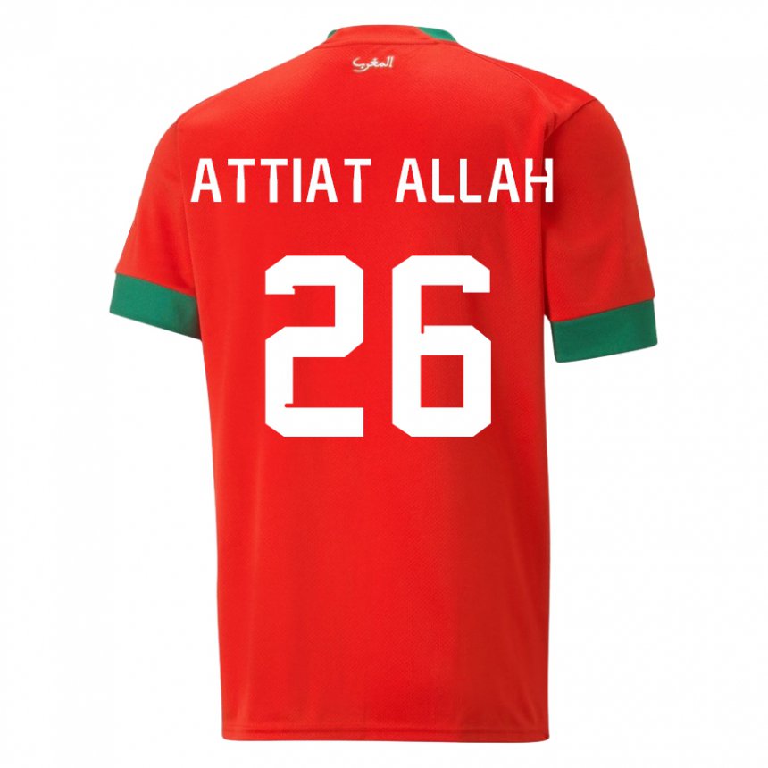 Bambino Maglia Marocco Yahia Attiat-allah #26 Rosso Kit Gara Home 22-24 Maglietta