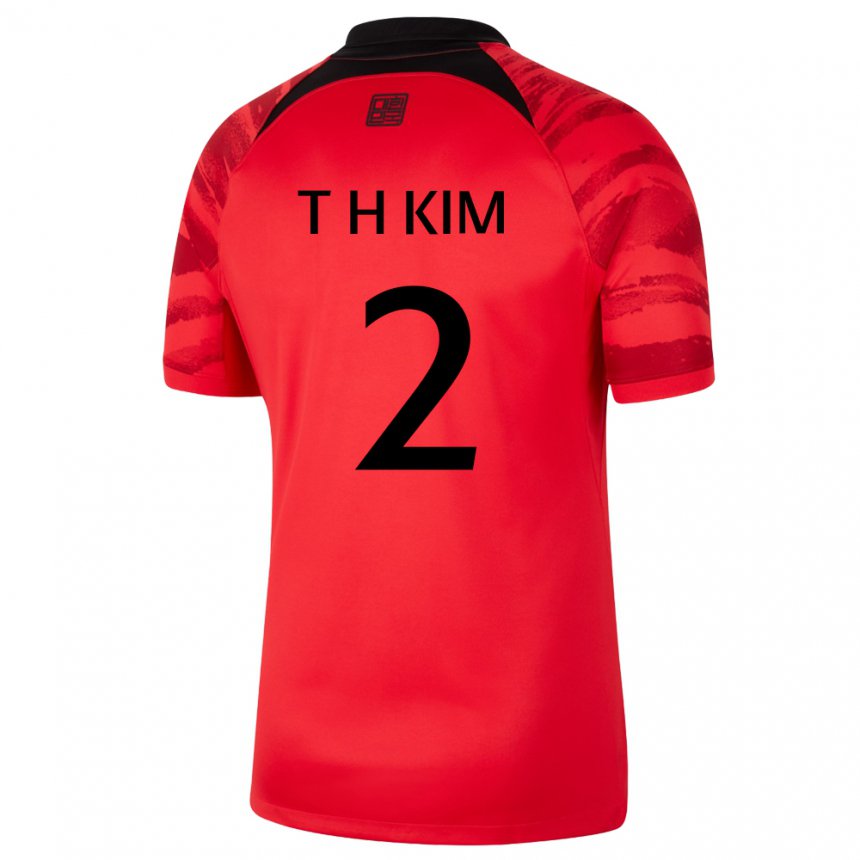 Bambino Maglia Corea Del Sud Tae-hwan Kim #2 Rosso Nero Kit Gara Home 22-24 Maglietta