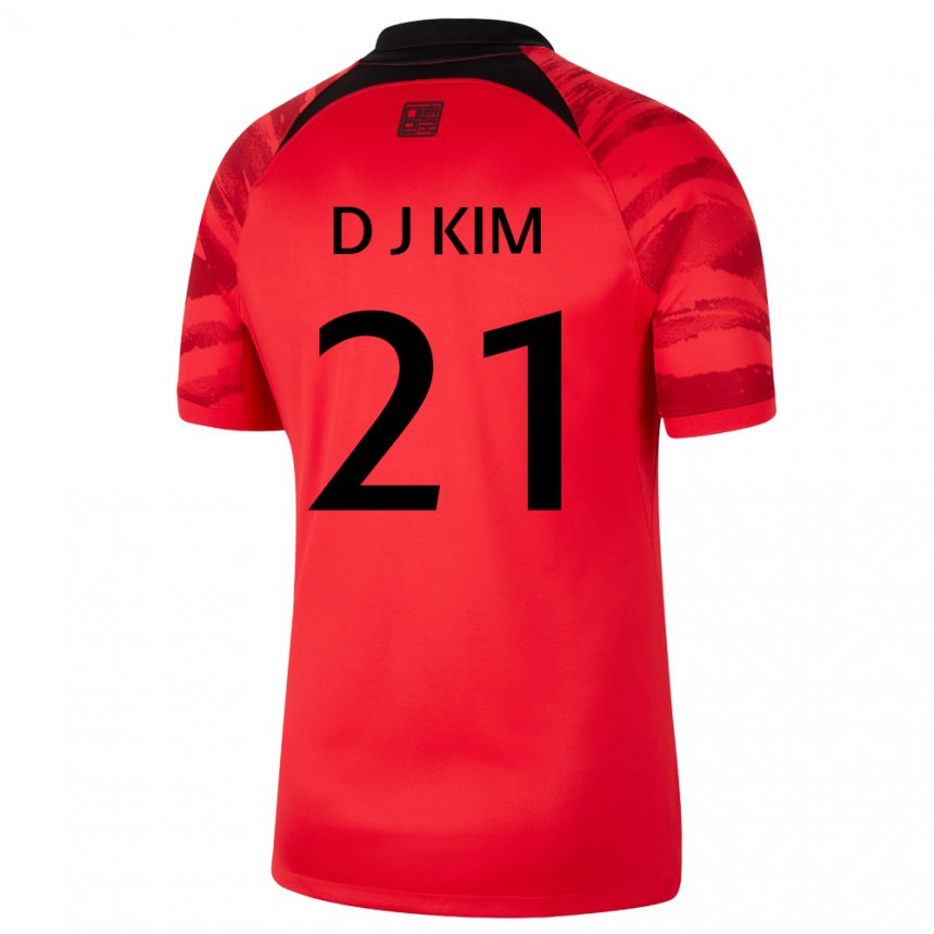 Bambino Maglia Corea Del Sud Dong-jun Kim #21 Rosso Nero Kit Gara Home 22-24 Maglietta