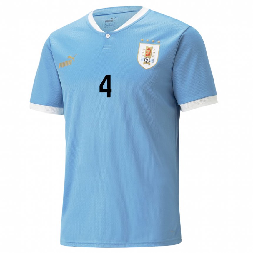 Bambino Maglia Uruguay Ronald Araujo #4 Blu Kit Gara Home 22-24 Maglietta