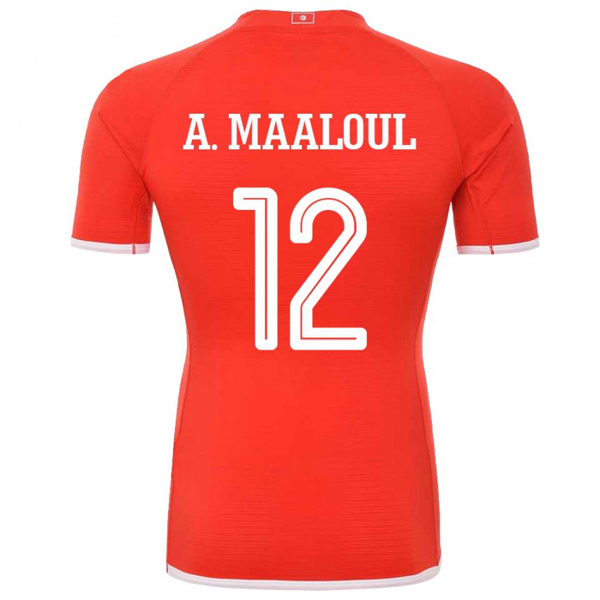 Bambino Maglia Tunisia Ali Maaloul #12 Rosso Kit Gara Home 22-24 Maglietta