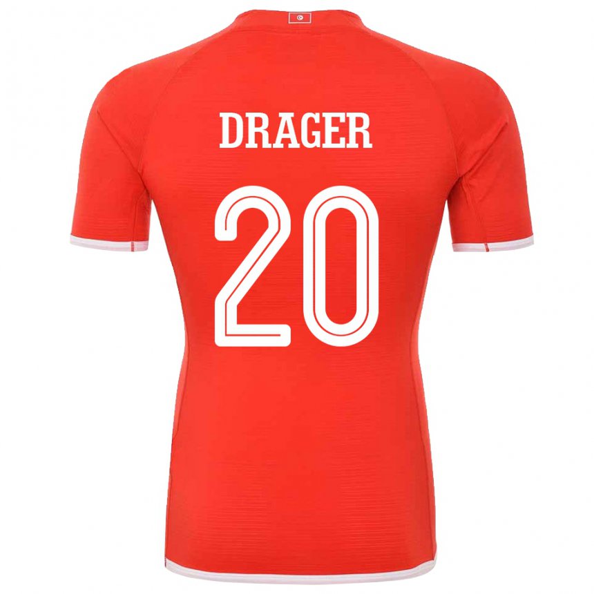 Bambino Maglia Tunisia Mohamed Drager #20 Rosso Kit Gara Home 22-24 Maglietta