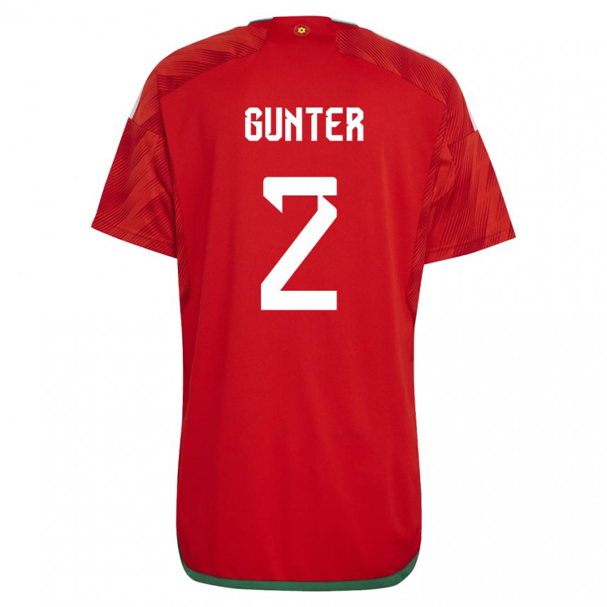 Bambino Maglia Galles Chris Gunter #2 Rosso Kit Gara Home 22-24 Maglietta