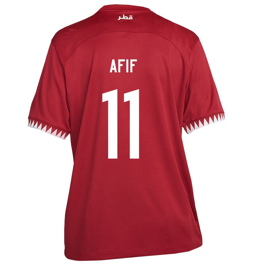 Bambino Maglia Qatar Akram Afif #11 Marrone Kit Gara Home 22-24 Maglietta