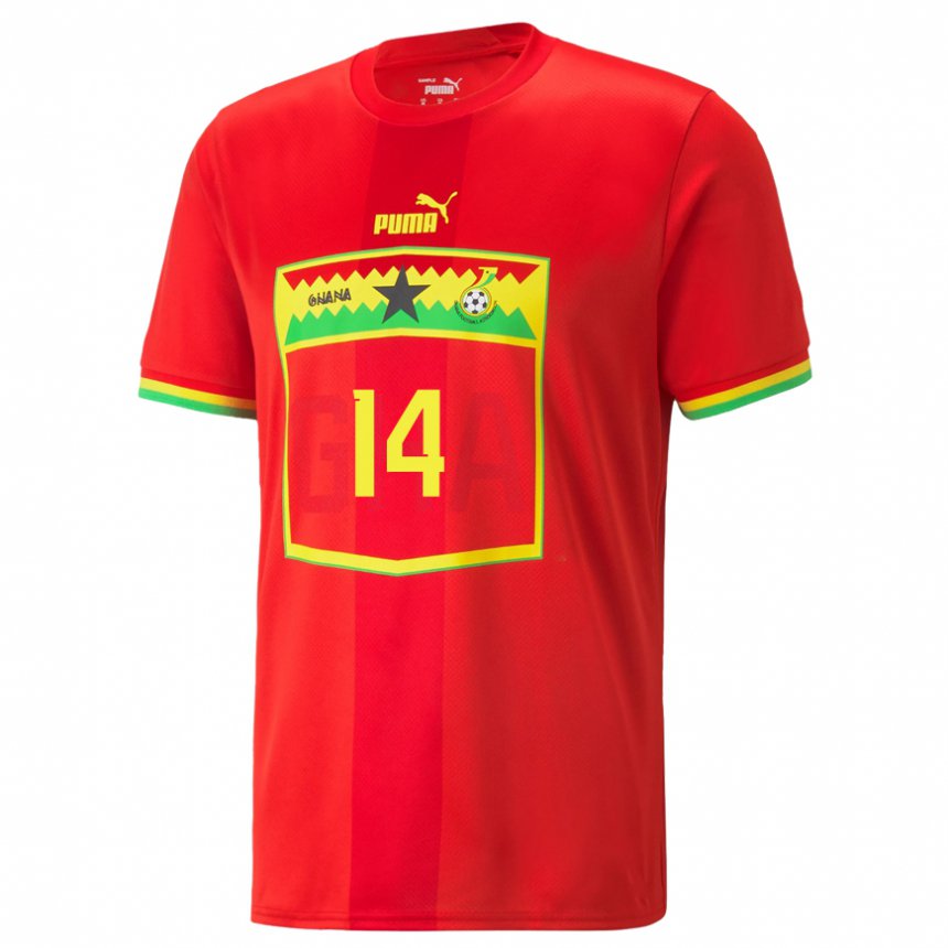 Bambino Maglia Ghana Gideon Mensah #14 Rosso Kit Gara Away 22-24 Maglietta