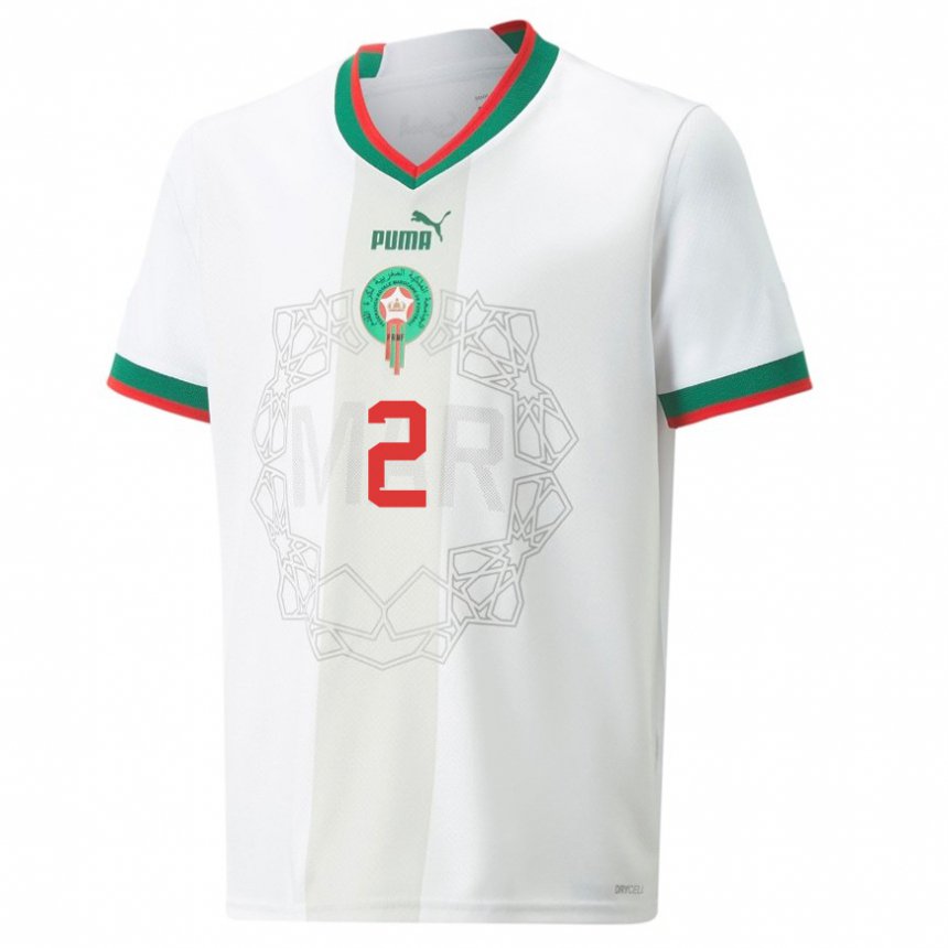 Bambino Maglia Marocco Achraf Hakimi #2 Bianco Kit Gara Away 22-24 Maglietta