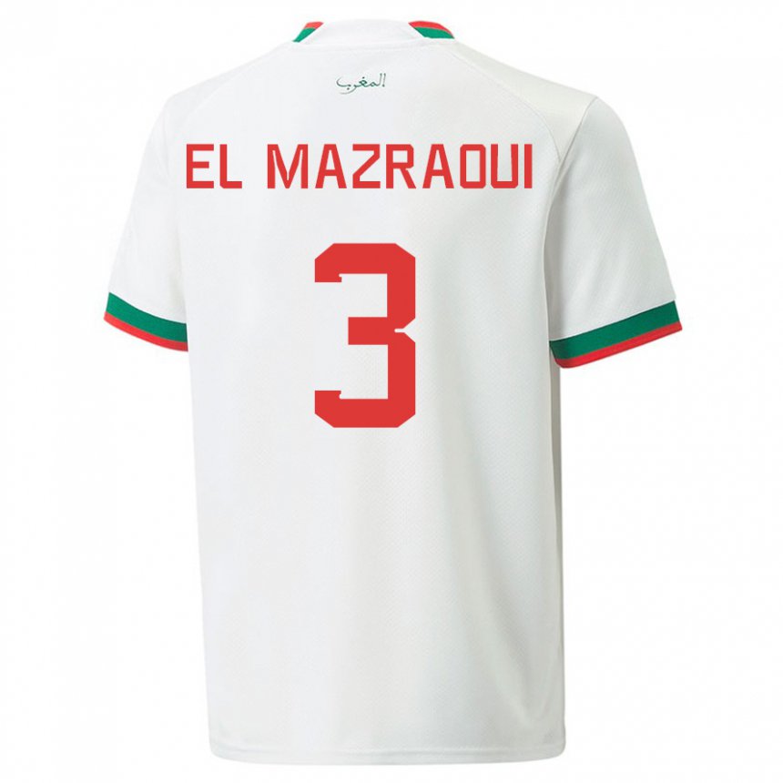 Bambino Maglia Marocco Noussair El Mazraoui #3 Bianco Kit Gara Away 22-24 Maglietta