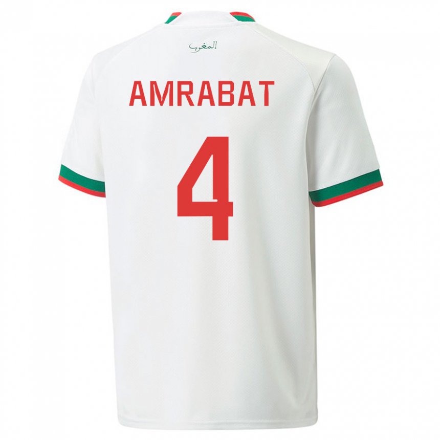 Bambino Maglia Marocco Soufiane Amrabat #4 Bianco Kit Gara Away 22-24 Maglietta