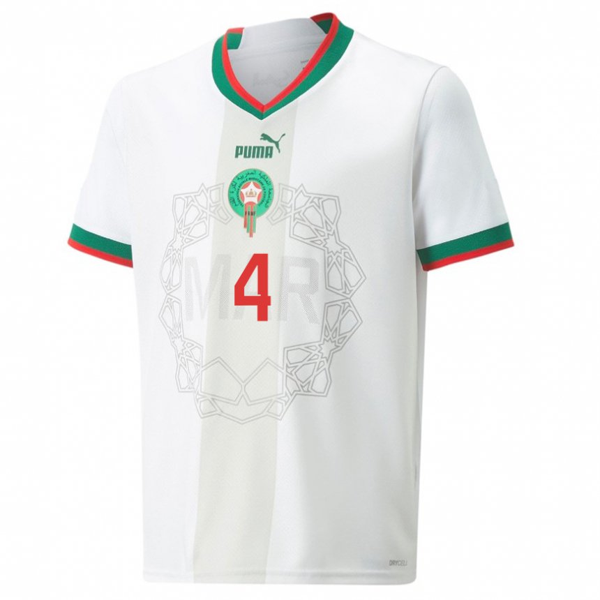 Bambino Maglia Marocco Soufiane Amrabat #4 Bianco Kit Gara Away 22-24 Maglietta