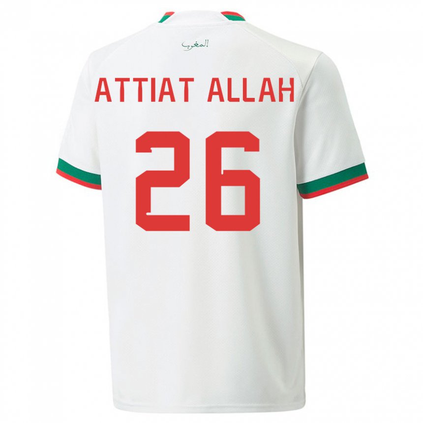 Bambino Maglia Marocco Yahia Attiat-allah #26 Bianco Kit Gara Away 22-24 Maglietta