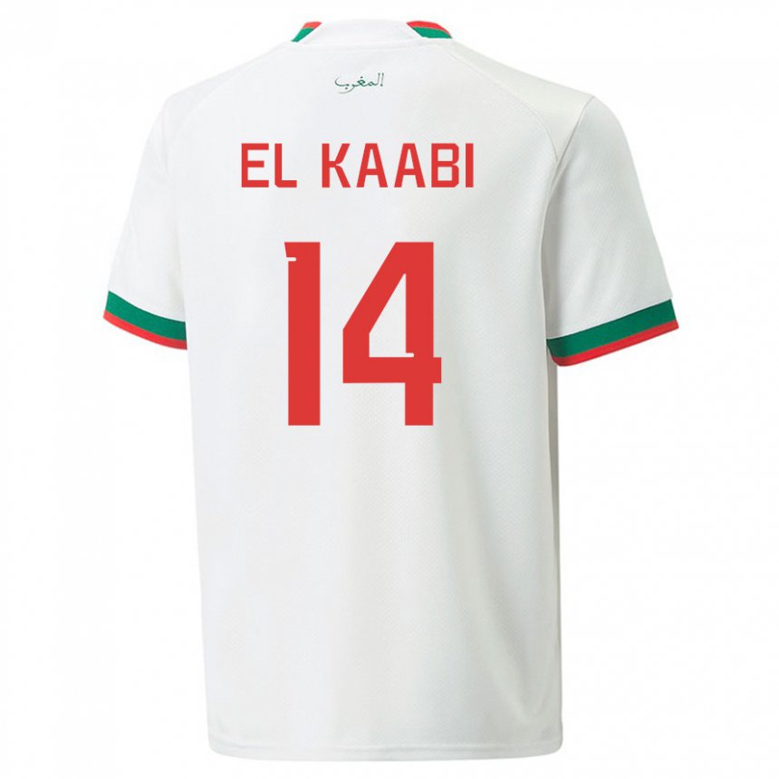 Bambino Maglia Marocco Ayoub El Kaabi #14 Bianco Kit Gara Away 22-24 Maglietta