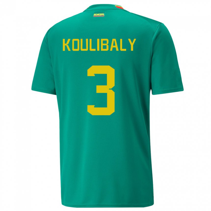 Bambino Maglia Senegal Kalidou Koulibaly #3 Verde Kit Gara Away 22-24 Maglietta