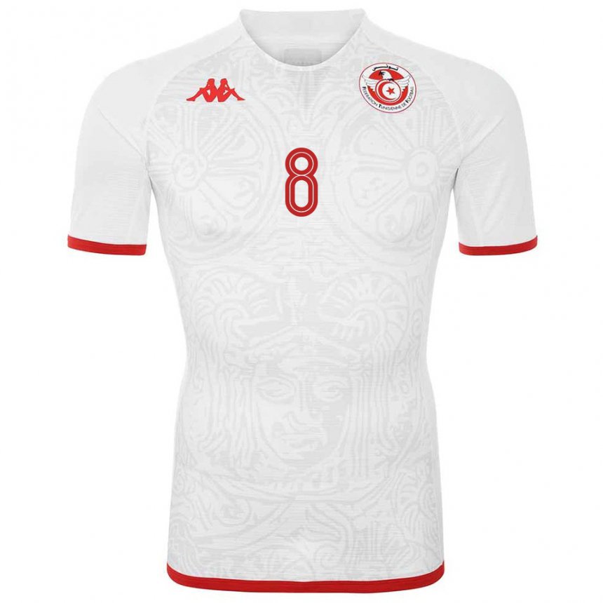 Bambino Maglia Tunisia Saif Eddine Khaoui #8 Bianco Kit Gara Away 22-24 Maglietta