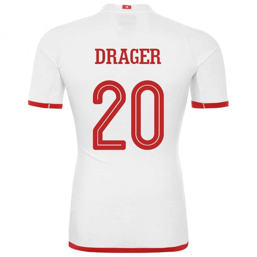 Bambino Maglia Tunisia Mohamed Drager #20 Bianco Kit Gara Away 22-24 Maglietta