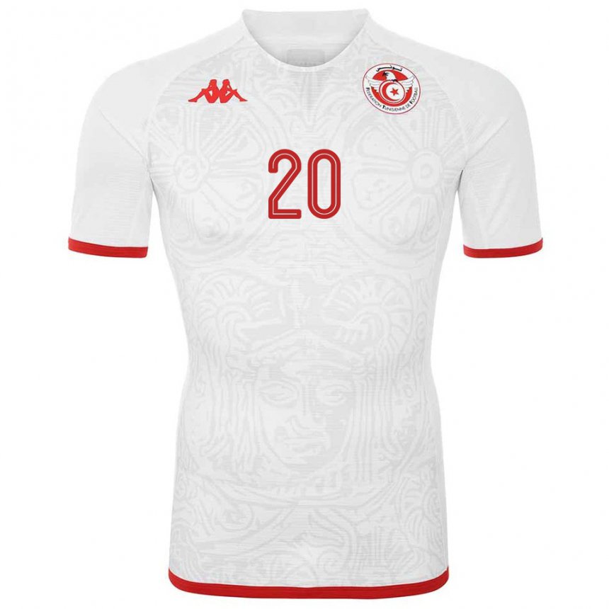 Bambino Maglia Tunisia Mohamed Drager #20 Bianco Kit Gara Away 22-24 Maglietta