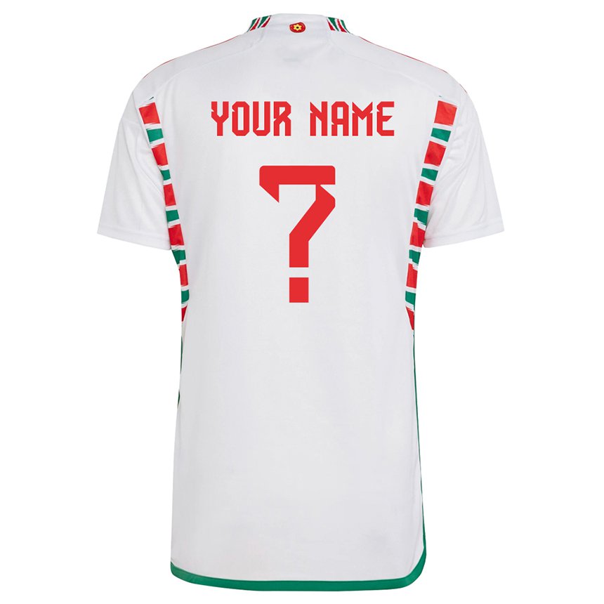 Bambino Maglia Galles Il Tuo Nome #0 Bianco Kit Gara Away 22-24 Maglietta