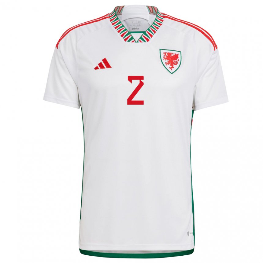 Bambino Maglia Galles Chris Gunter #2 Bianco Kit Gara Away 22-24 Maglietta