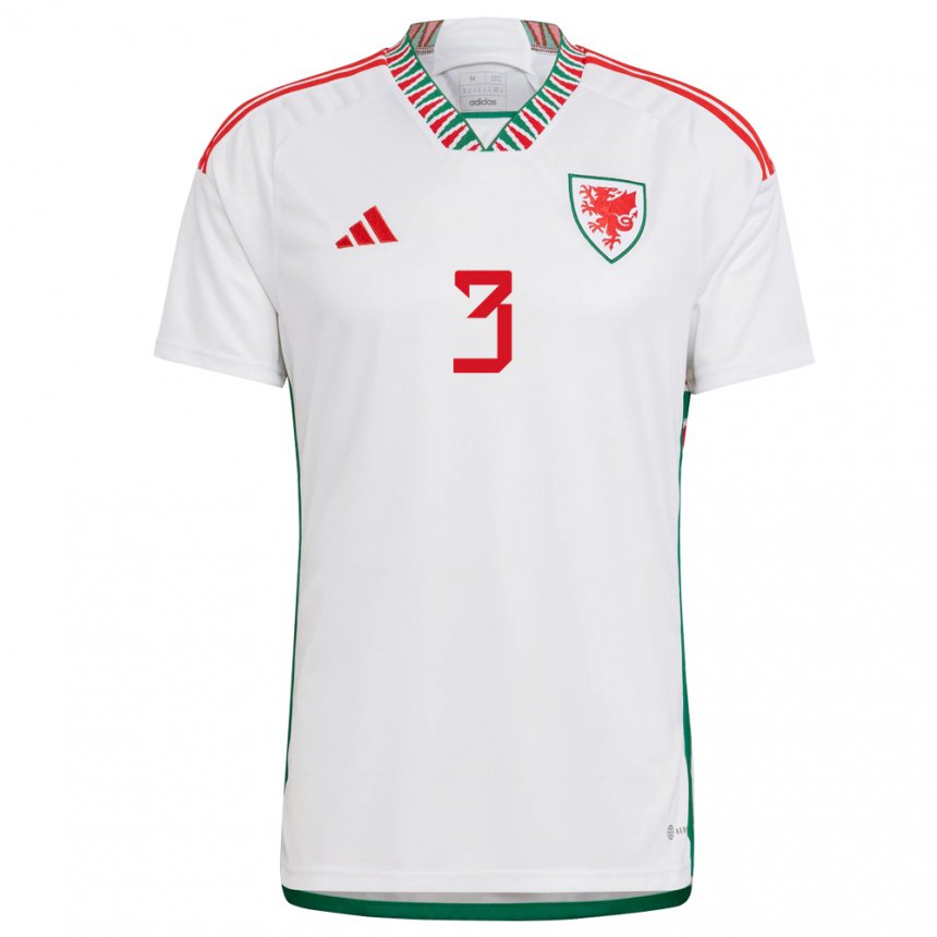 Bambino Maglia Galles Neco Williams #3 Bianco Kit Gara Away 22-24 Maglietta