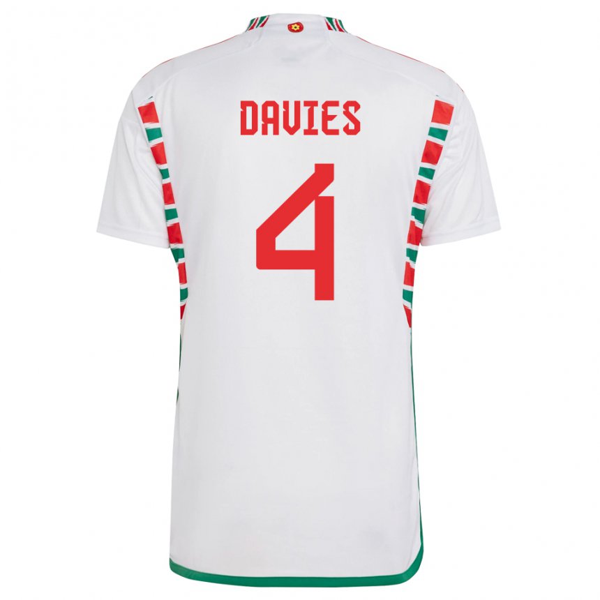 Bambino Maglia Galles Ben Davies #4 Bianco Kit Gara Away 22-24 Maglietta