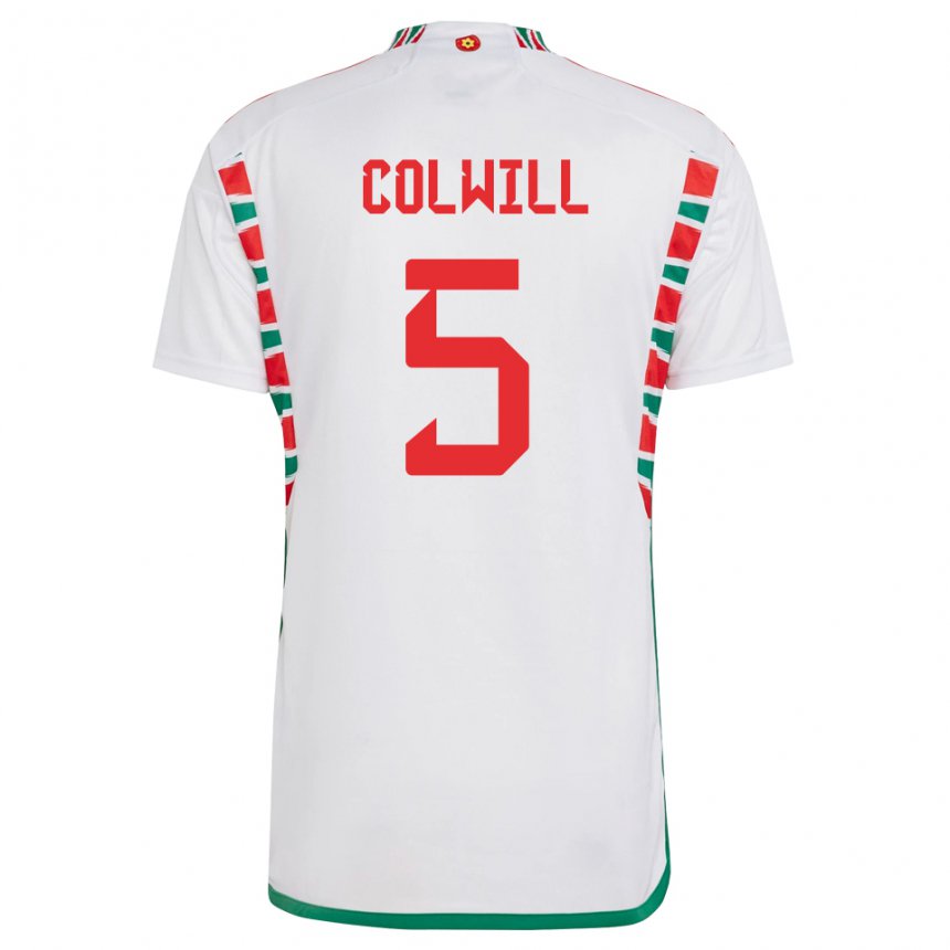 Bambino Maglia Galles Rubin Colwill #5 Bianco Kit Gara Away 22-24 Maglietta