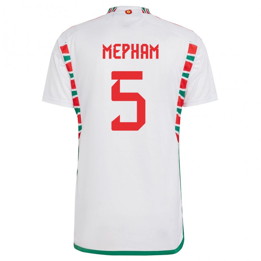 Bambino Maglia Galles Chris Mepham #5 Bianco Kit Gara Away 22-24 Maglietta