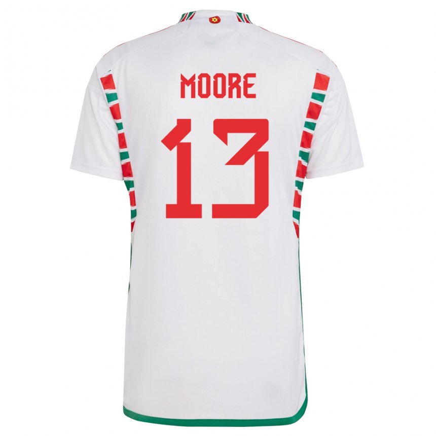 Bambino Maglia Galles Kieffer Moore #13 Bianco Kit Gara Away 22-24 Maglietta