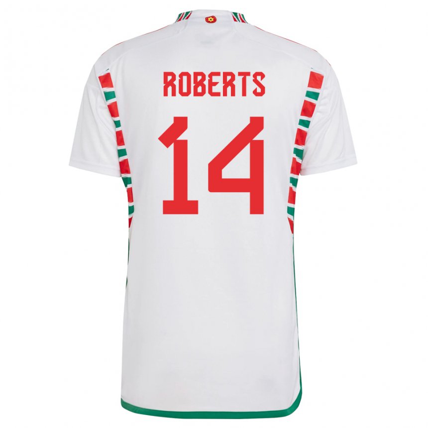 Bambino Maglia Galles Connor Roberts #14 Bianco Kit Gara Away 22-24 Maglietta