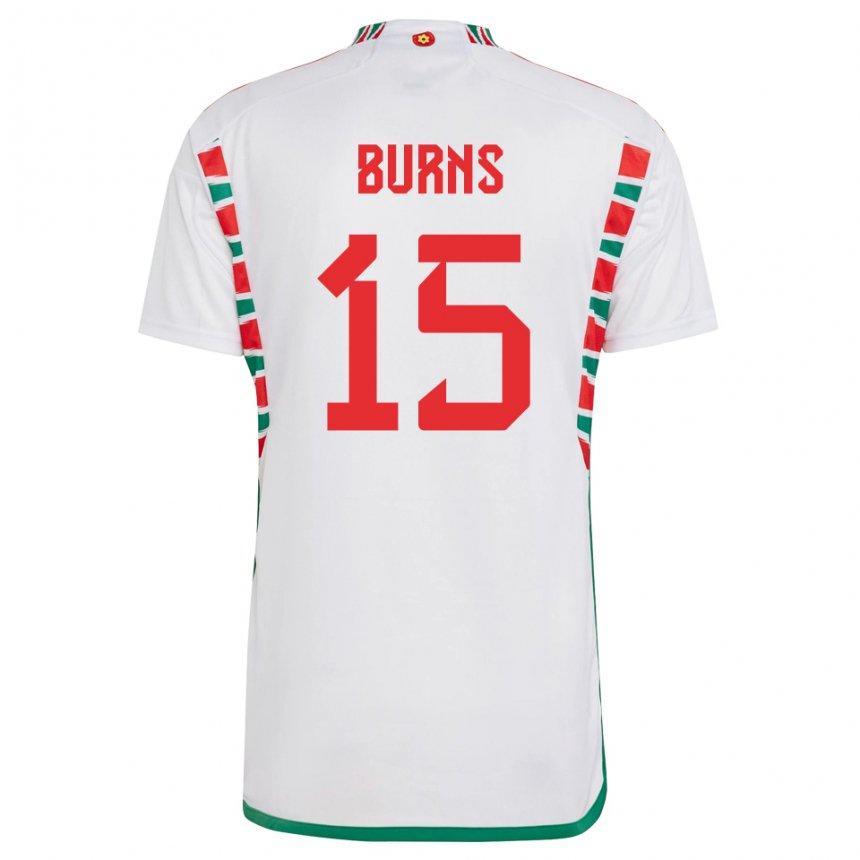 Bambino Maglia Galles Wes Burns #15 Bianco Kit Gara Away 22-24 Maglietta