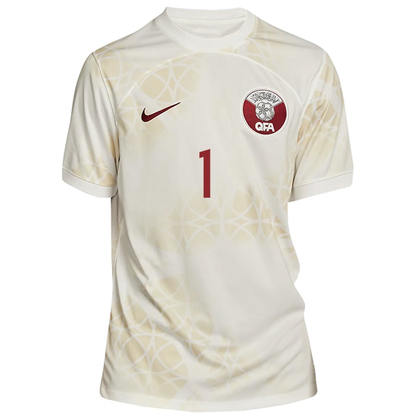 Bambino Maglia Qatar Saad Al Sheeb #1 Beige Oro Kit Gara Away 22-24 Maglietta