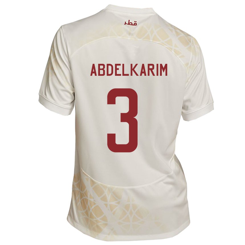 Bambino Maglia Qatar Abdelkarim Hassan #3 Beige Oro Kit Gara Away 22-24 Maglietta