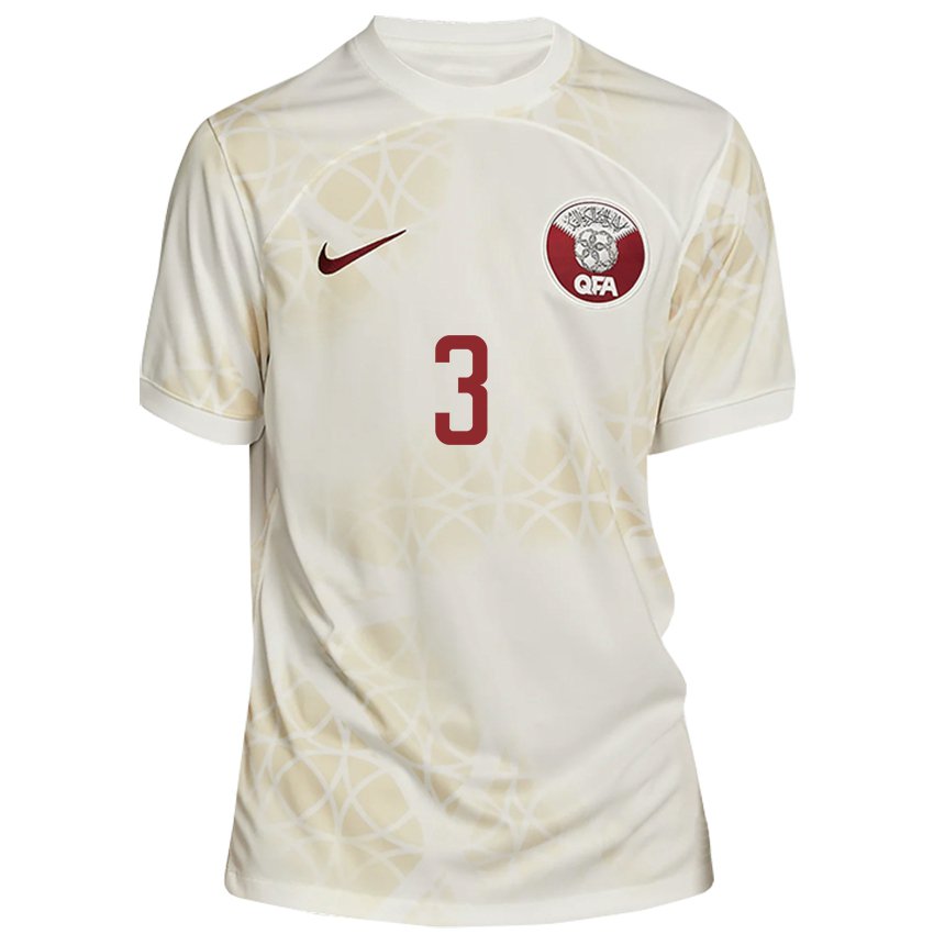 Bambino Maglia Qatar Abdelkarim Hassan #3 Beige Oro Kit Gara Away 22-24 Maglietta