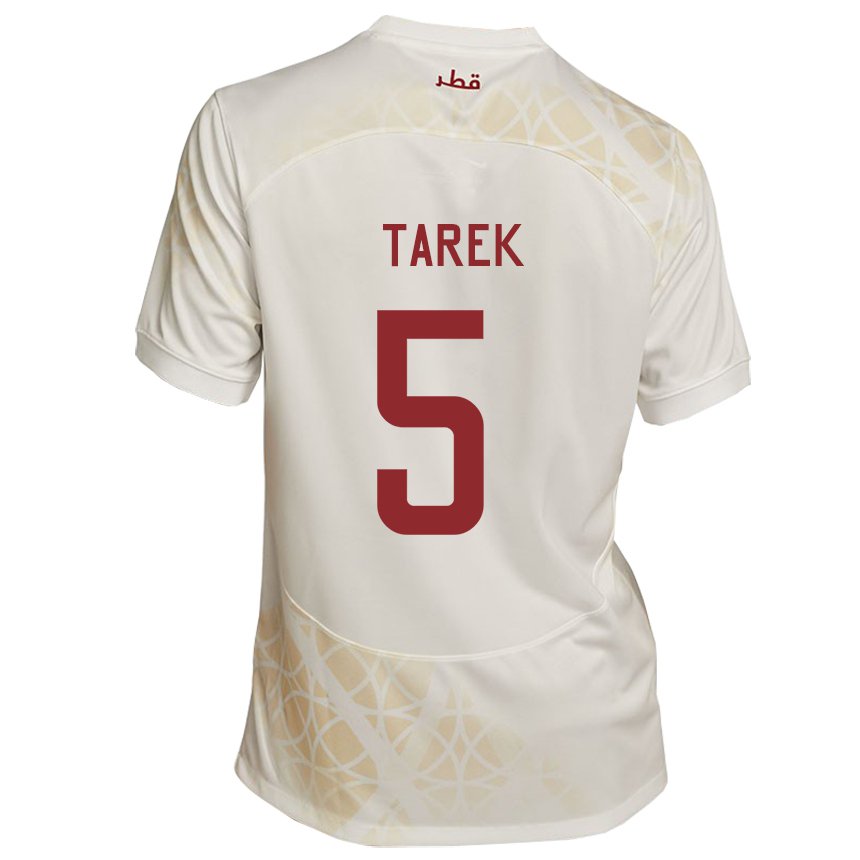 Bambino Maglia Qatar Tarek Salman #5 Beige Oro Kit Gara Away 22-24 Maglietta