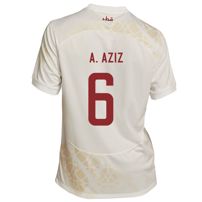 Bambino Maglia Qatar Abdulaziz Hatem #6 Beige Oro Kit Gara Away 22-24 Maglietta