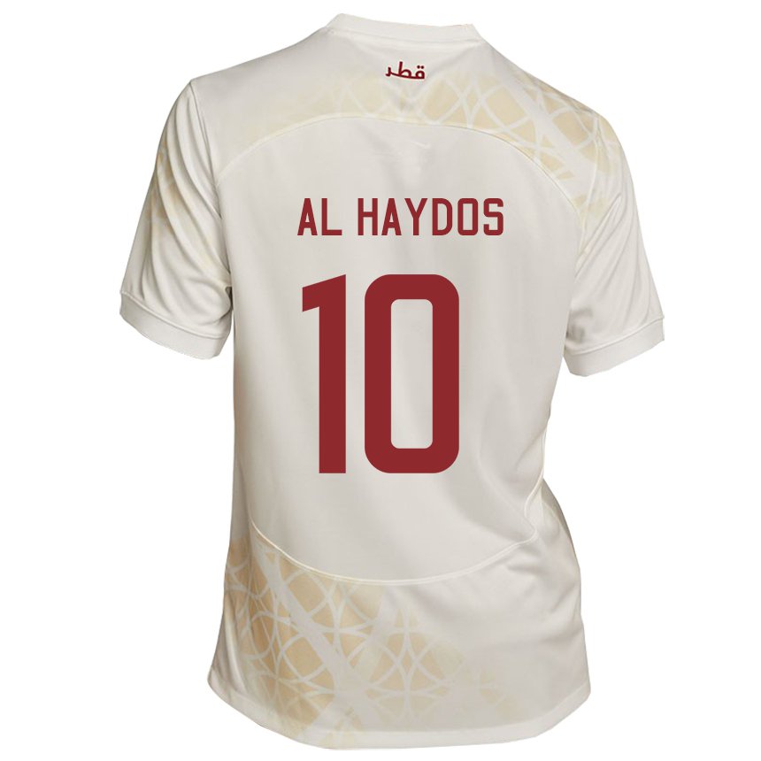 Bambino Maglia Qatar Hasan Al Haydos #10 Beige Oro Kit Gara Away 22-24 Maglietta