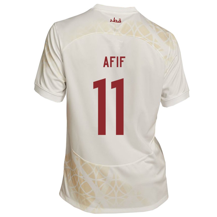 Bambino Maglia Qatar Akram Afif #11 Beige Oro Kit Gara Away 22-24 Maglietta