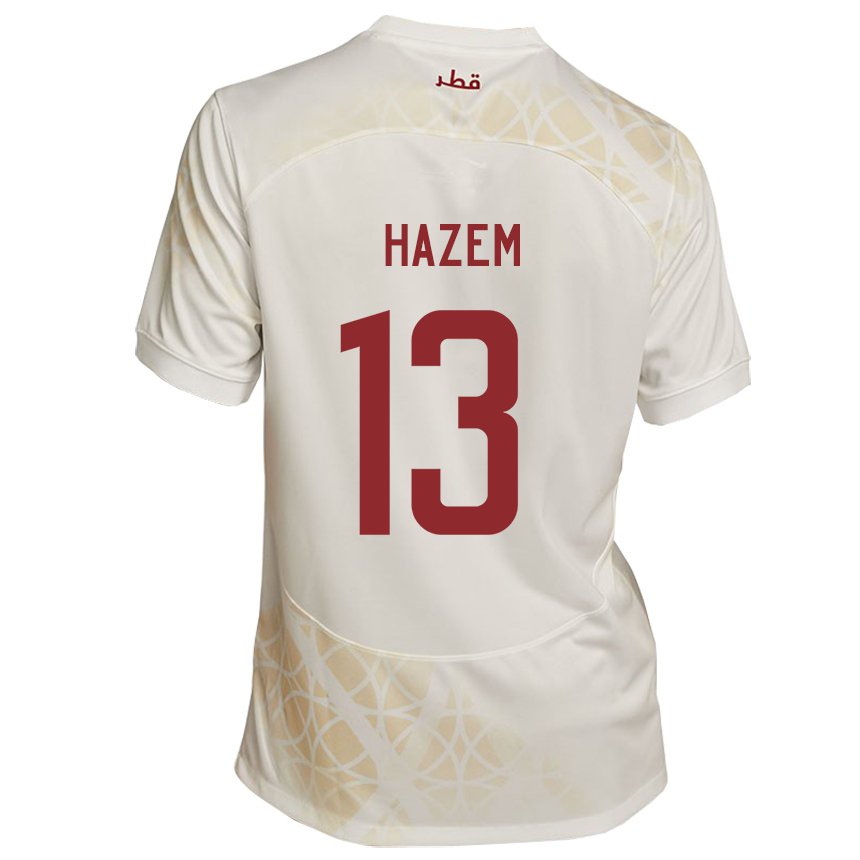 Bambino Maglia Qatar Hazem Shehata #13 Beige Oro Kit Gara Away 22-24 Maglietta