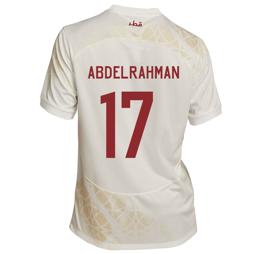 Bambino Maglia Qatar Abdelrahman Fahmi Moustafa #17 Beige Oro Kit Gara Away 22-24 Maglietta