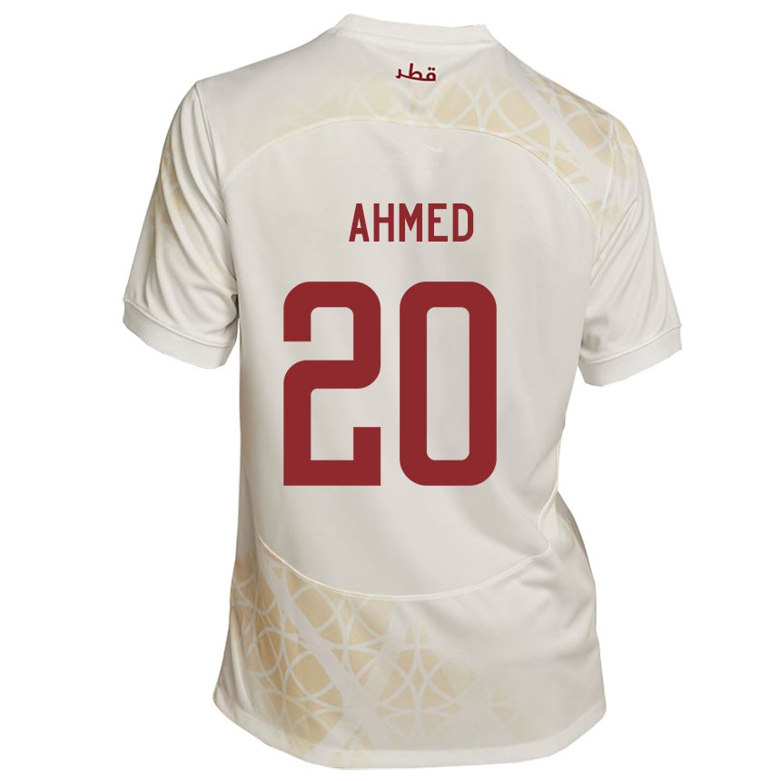 Bambino Maglia Qatar Ahmed Fadel Hasaba #20 Beige Oro Kit Gara Away 22-24 Maglietta