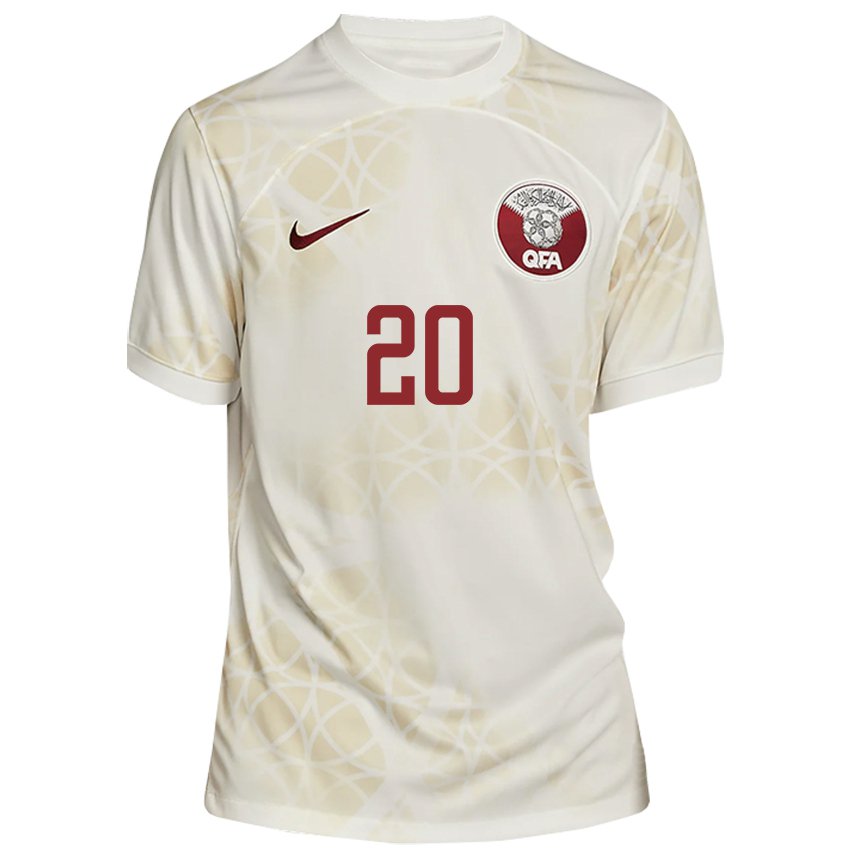 Bambino Maglia Qatar Ahmed Fadel Hasaba #20 Beige Oro Kit Gara Away 22-24 Maglietta