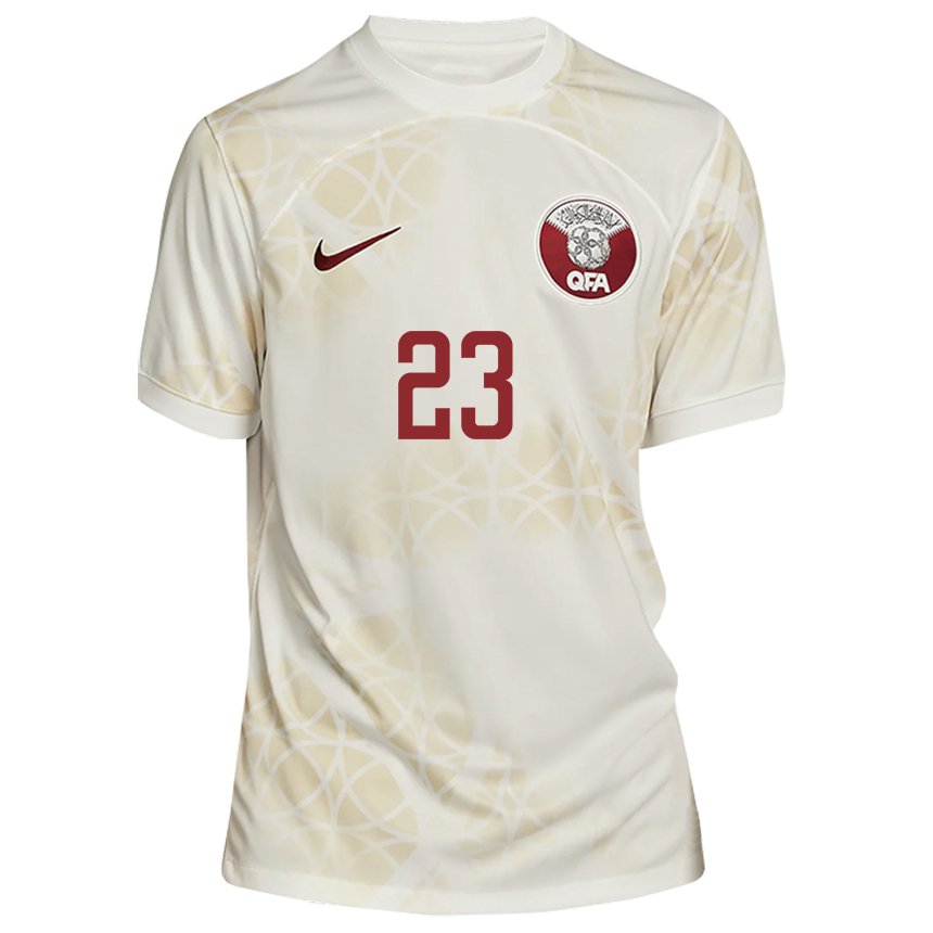 Bambino Maglia Qatar Assim Madibo #23 Beige Oro Kit Gara Away 22-24 Maglietta