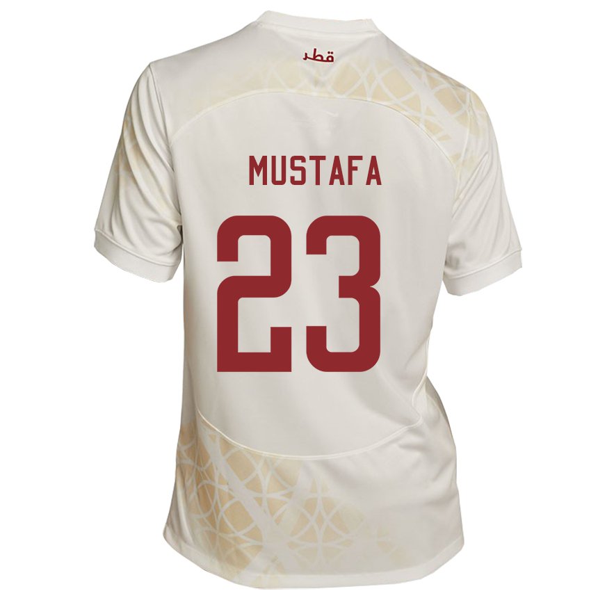 Bambino Maglia Qatar Mustafa Mashaal #23 Beige Oro Kit Gara Away 22-24 Maglietta