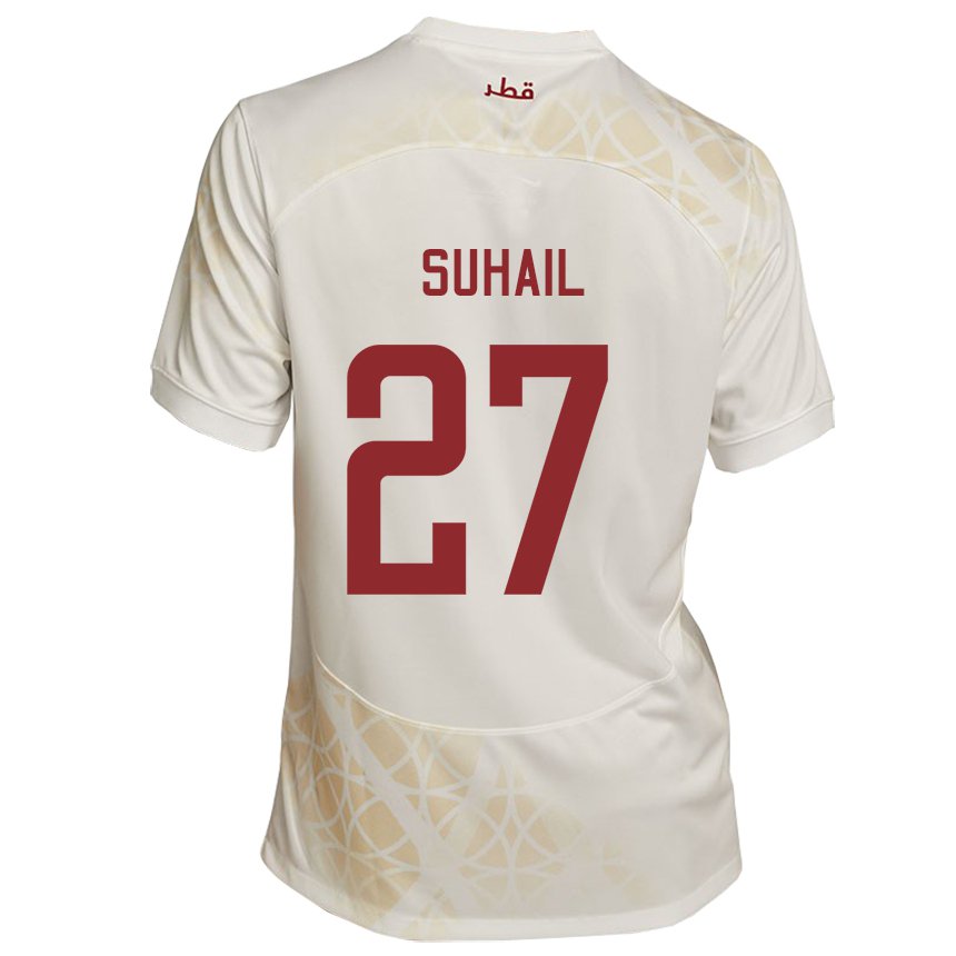 Bambino Maglia Qatar Ahmed Suhail #27 Beige Oro Kit Gara Away 22-24 Maglietta