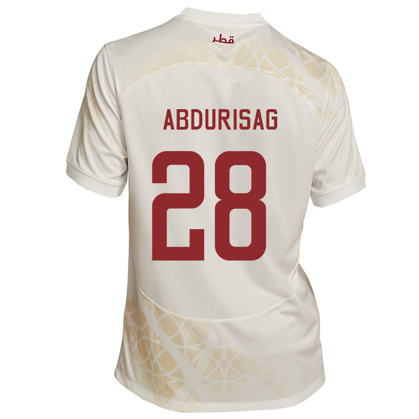 Bambino Maglia Qatar Yusuf Abdurisag #28 Beige Oro Kit Gara Away 22-24 Maglietta